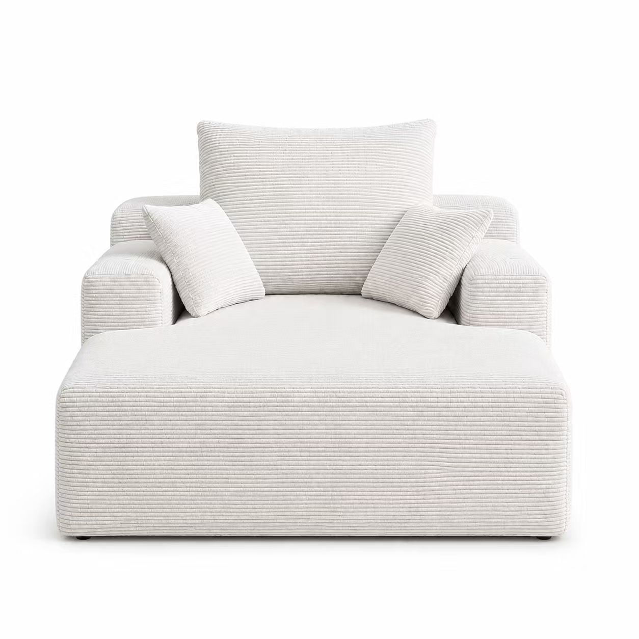 GARITIN Chaise Lounge Sofa 71 Inch, Corduroy Oversized Deep Seat Lounge Chair with Cup Holders and Storage Pocket for Living Room Bedroom, Beige