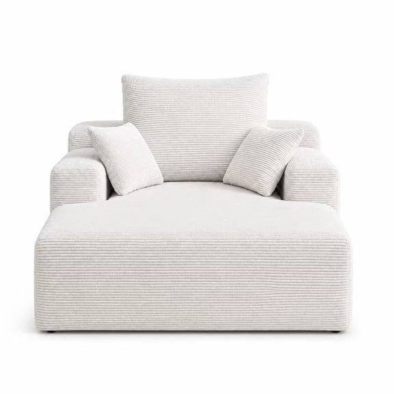 71.65" Corduroy Chaise Lounge Sofa with Cup Holders & Storage Pocket, No Assembly, Oversized Deep Seat with Pillows, Beige
