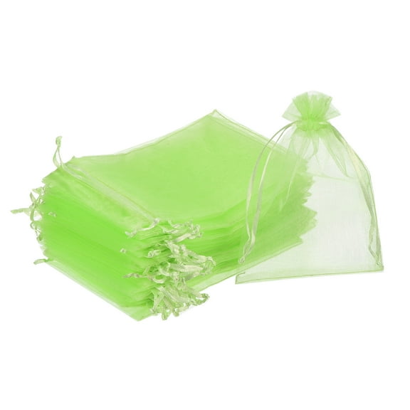 100pcs Organza Bags 4x6 Inch Drawstring Favor Pouches Sheer Mesh Bag Deep Green