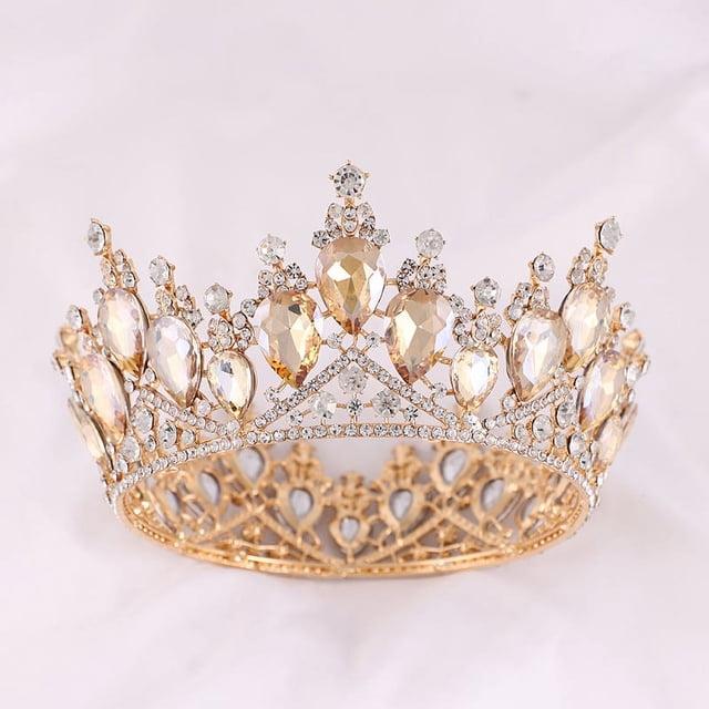 Zhuge Tiara de boda para novia, diadema de princesa, corona de novia, joyería para el cabello con diamantes de imitación de cristal, decoración para novia, cumpleaños, graduación, boda (amarillo)