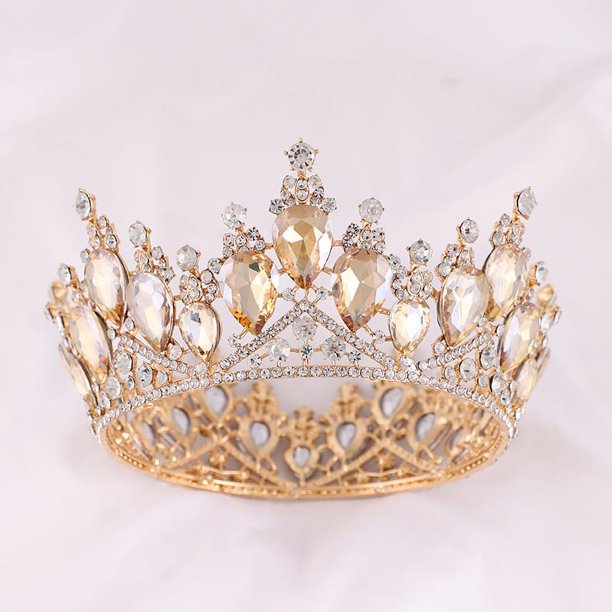 Zhuge Tiara de boda para novia, diadema de princesa, corona de novia, joyería para el cabello con diamantes de imitación de cristal, decoración para novia, cumpleaños, graduación, boda (amarillo)