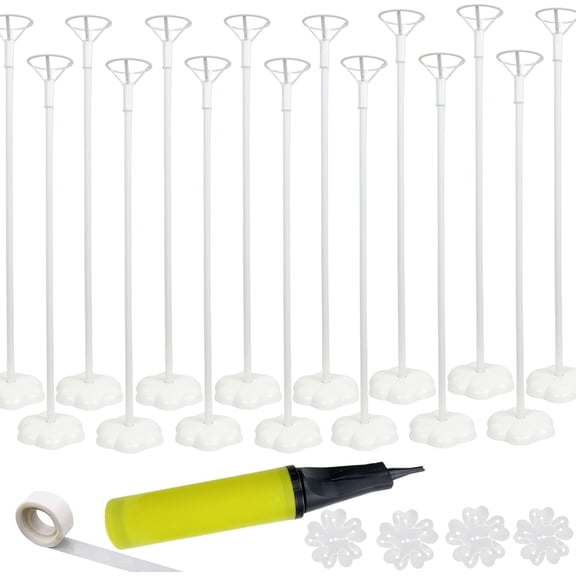 Balloon Stand Kit, 15 pack Balloon Stick Holder with Base for Table Top Centerpiece Party Decoration, Reusable Balloon Column Stand Suit for Happy Birthday/Graduation/Wedding Parties