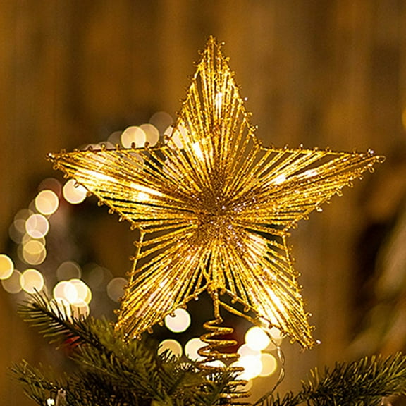 JOGZMZ Gold Star Christmas Tree Topper, Christmas Tree Decoration for Indoor Office Xmas New Year Holiday Tree Decoration