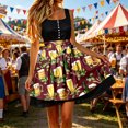 thumbnail image 2 of Unir Women Oktoberfest Hop Print High Waist Bow Tie Apron Skirt Flared Satin Festival Mini Bottom 1PC S-M-L, 2 of 5