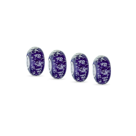 Bling Jewelry Womens Set of 4 Ocean Blue Bubble Murano Glass Spacer Charm Bead Sterling Silver Core