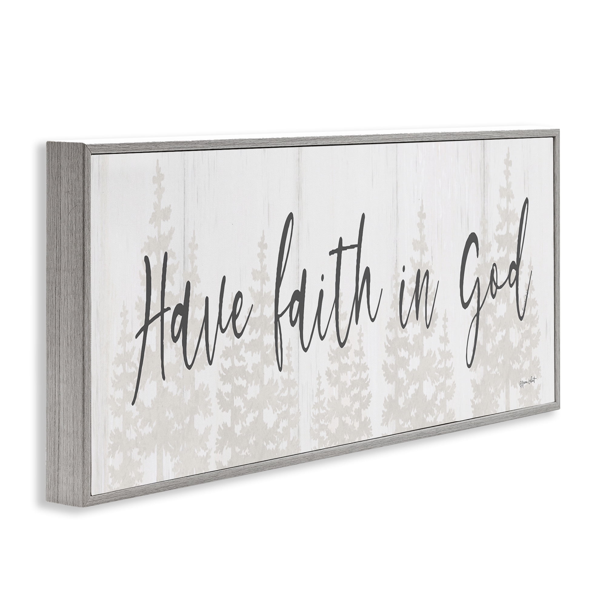 Stupell Industries Faith In God Phrase Religious Painting Gray Framed Art Print Wall Art, 30 x 13