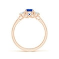 thumbnail image 2 of ANGARA Natural Classic Round Sapphire and Diamond Three Stone Ring in 14K Rose Gold for Women (Size-5mm) | September Birthstone, Anniversary, Jewelry Gift for Women | Natural Blue Sapphire Ring, 2 of 9