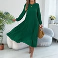 thumbnail image 4 of CIENVNSTG Midi Dresses for Women Casual Pleated Dress Soild Color Round Neck Long Sleeves Pockets Dress Cover Up Formal Green S, 4 of 7