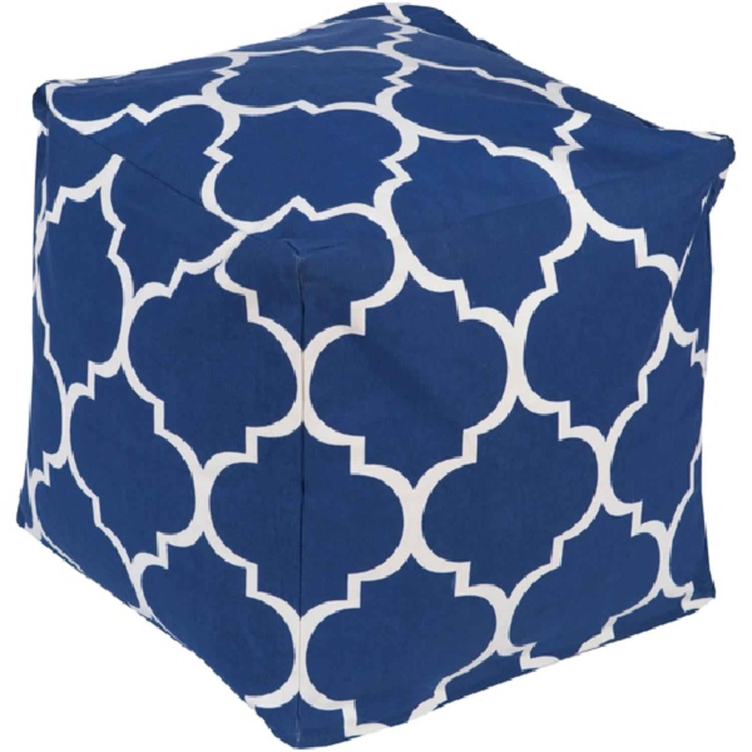 18" Playhouse Navy Blue and White Quatrafoil Pattern Square Pouf