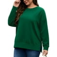 thumbnail image 3 of FlorCurve Plus Size Sweatshirts for Women Side Slit Pullover Sweatshirts Crew Neck Long Sleeve Lightweight Oversized Cotton Blouse, Green XL, 3 of 9