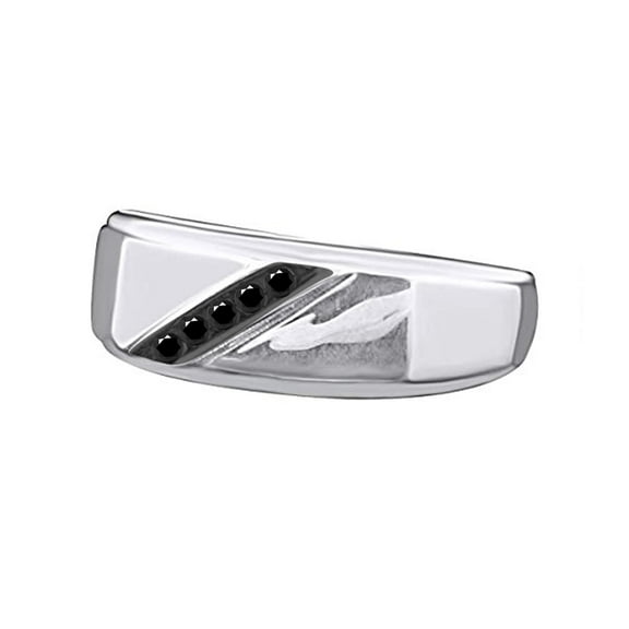AFFY 0.13 Carat Round Shape Black Natural Diamond Men's Band Ring 14K White Gold Over Sterling Silver Ring Size-9
