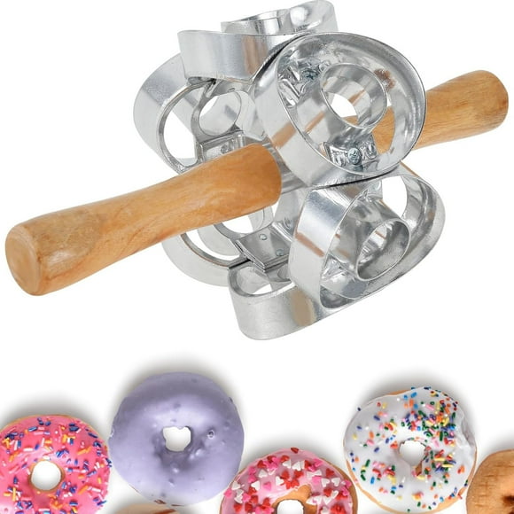 Donut Cutter Roller Round Shape Donut Cookie Cutter 6 Cut Revolving Donut Maker Stainless W Handle Revolving Donut Cutter Maker Dough Baki,1X6 Cut Swivel Donut Making Mold Clearance