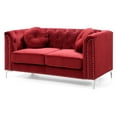 thumbnail image 4 of Rustic Loveseat Burgundy Velvet Tufted Couch with Pillows & Chrome Legs, 4 of 5