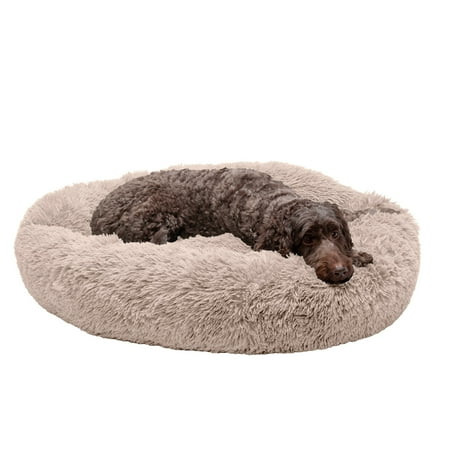 UPC: 0842229121148 | FurHaven Pet Products Calming Cuddler Long Faux Fur Donut Pet Bed for Dogs & Cats – Taupe Large