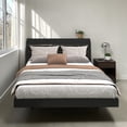 thumbnail image 3 of GZXS Queen Size Floating Platform Bed with RGB Lights & Charging Station, Modern LED Bed Frame with Storage Headboard and Foldable Side Tables, Black, 3 of 9