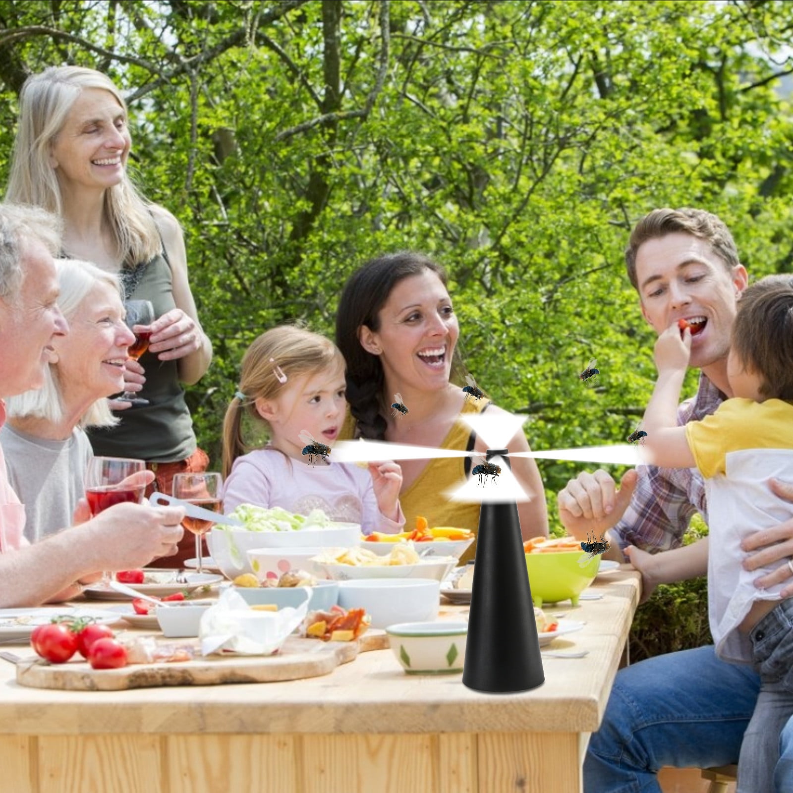 Automatic Fly Catcher Fan - Multi-Functional, Super Quiet, Outdoor & Indoor Use - Lightweight, Odor-Free, Safe for Picnics, Kitchens & Patios - 3 Blades, Battery-Powered (Batteries Not Included)
