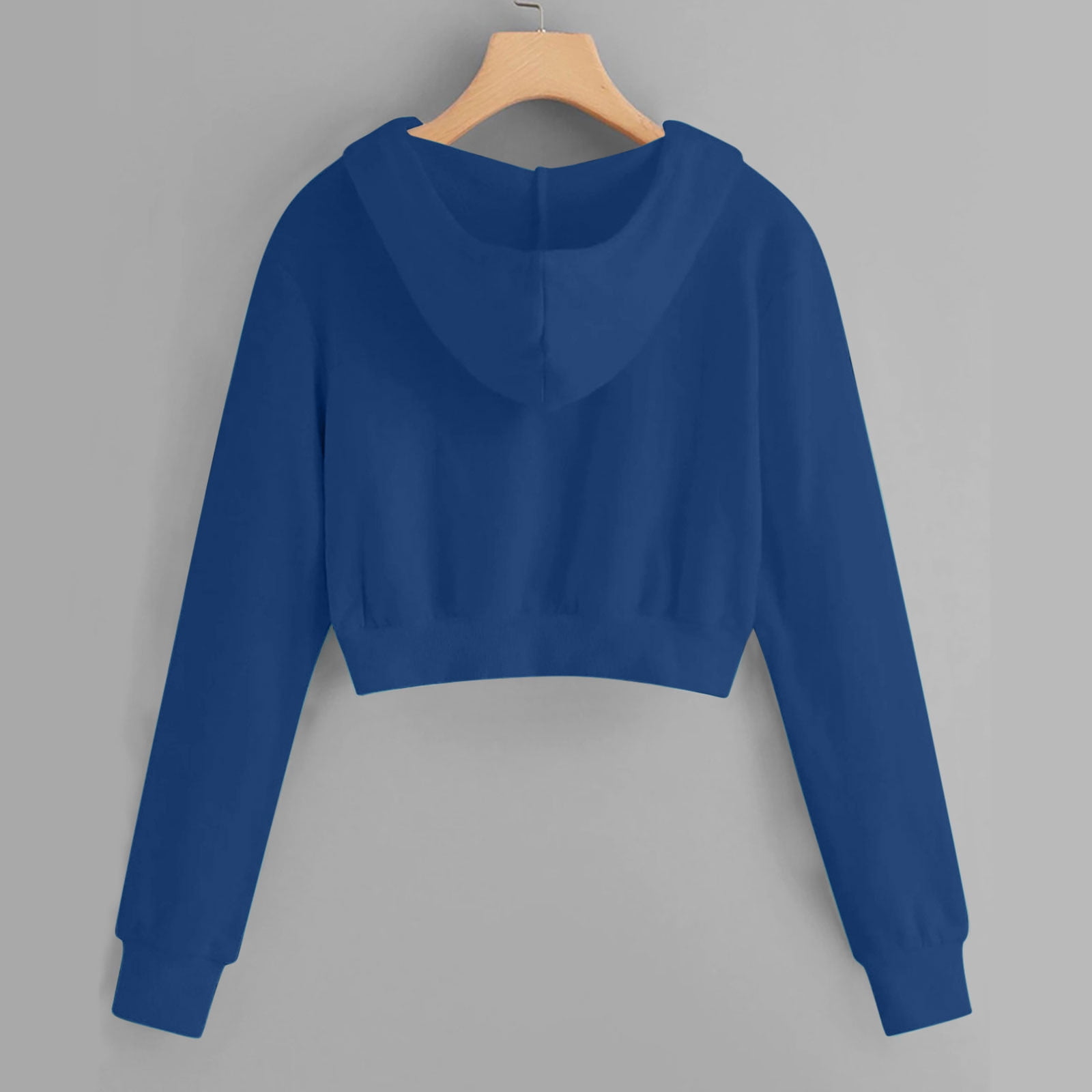 Fartey Hoodies for Women Plus Size Casual Zip Up Drawstring Cropped Hoodie Long Sleeve Short Sweatshirt Hooded Crop Jacket Tops with Pockets Blue M