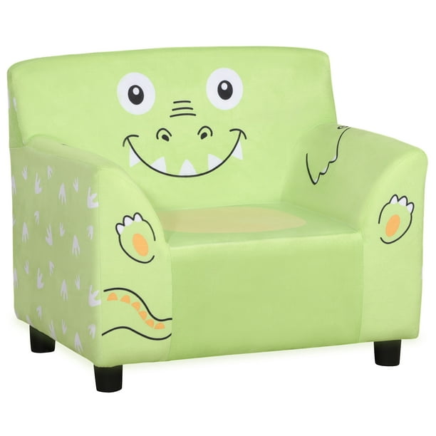 Qaba Kids Sofa, Armrest Chair for Preschool, Toddler Couch for Kids Room, Kindergarten with Cute Animal Print, Super-soft Velvet, Eucalyptus Wood, Green