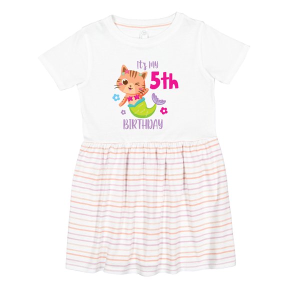 Inktastic It's My 5th Birthday with Cute Cat Mermaid Girls Toddler Dress