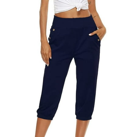 

MAWCLOS Women Casual Lounge Pants Sleep Jogger Capris Sweat Pants Plus Size Comfy Pajamas Pjs Cropped Pant with Pocket