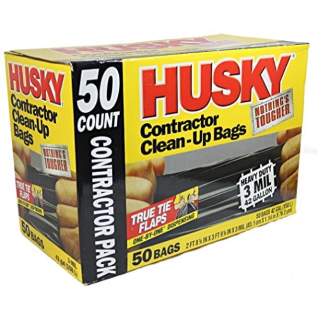husky 42 gallon contractor cleanup 3mil trash bags (50count