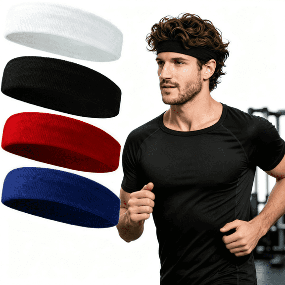Sports Headbands for Men (4 Pack),Moisture Wicking Workout Headband, Sweatband Headbands for Running,Cycling,Football,Yoga,Hairband for Women and Men