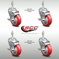 thumbnail image 2 of 4 Inch SS Red Polyurethane Swivel 10mm Threaded Stem Caster Set Brake SCC, 2 of 2