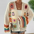 thumbnail image 4 of Oversized Cardigans Women Bohemian Crochet Long Sleeve Lace Knit Sweater Handmade Ethnic Rainbow Open Front Top Outfits Clothes, 4 of 6
