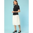 thumbnail image 5 of Blusa vintage con cuello Peter Pan para mujer, con ribete en contraste, manga corta, con botones Negro XS, 5 of 5