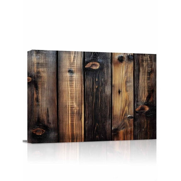 Black Brown Board Wall Art for Living Room,Canvas Picture Wall Decor for Bathroom Bedroom,Vintage Chic Shabby Wooden Grain Painting Artwork for Office Kitchen Hallway Dining Room Home Decor 24"x32"