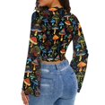 thumbnail image 3 of SCRAWLGOD Hippie Mushroom Women Bell Sleeve Tops Size L Lettuce Trim Flowy Tops Casual Slim Shirts for Women Ladies Mock Neck Summer Blouse for Going Out, 3 of 7