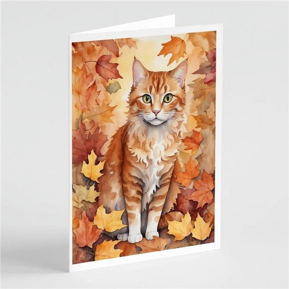 Carolines Treasures DAC7146GCA7P 5 x 7 in. La Perm Cat in Fall Leaves Greeting Cards - Pack of 8