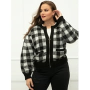 ELOQUII Elements Plus Size Buffalo Plaid Sweater Bomber Jacket