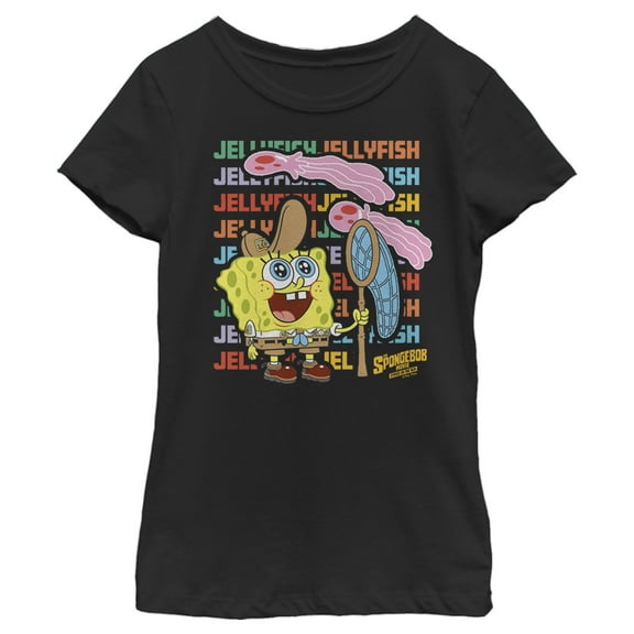 Girl's SpongeBob SquarePants Sponge on the Run Jellyfish Catcher  Graphic Tee Black Large