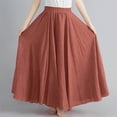 thumbnail image 3 of Womens Linen Maxi Skirts Trendy Elastic Waist Summer Boho Solid Beach Elastic High Waist Pleated A-Line Flowy Swing Long Maxi Skirts, 3 of 6