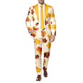 thumbnail image 4 of Canada Day Tuxedo Suits for Men 2 Piece Maple Leaf Printed Lapel V Neck One Button Blazer and Pant Matching Sets for Holiday Party Events, 4 of 6