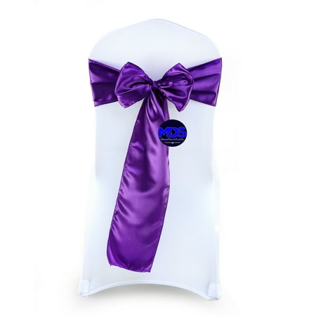 

MDS Pack of 50 Satin Chair Sashes Bow Sash for Wedding and Events Decor -cadbury purple