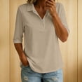 thumbnail image 3 of TGSLY Women's Collared Linen T-Shirts Lightweight Soft Half Snap Button Down Golf Tops Relaxed Dressy Half Sleeve Solid Color Classic Blouses M, 3 of 9