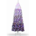 thumbnail image 2 of Historyli 7.5FT Pencil Christmas Tree,Purple Gradient Snow Flocked Holiday Decoration Xmas Tree with Dual Color LED Lights,Includes Metal Stand,White Purple, 2 of 8