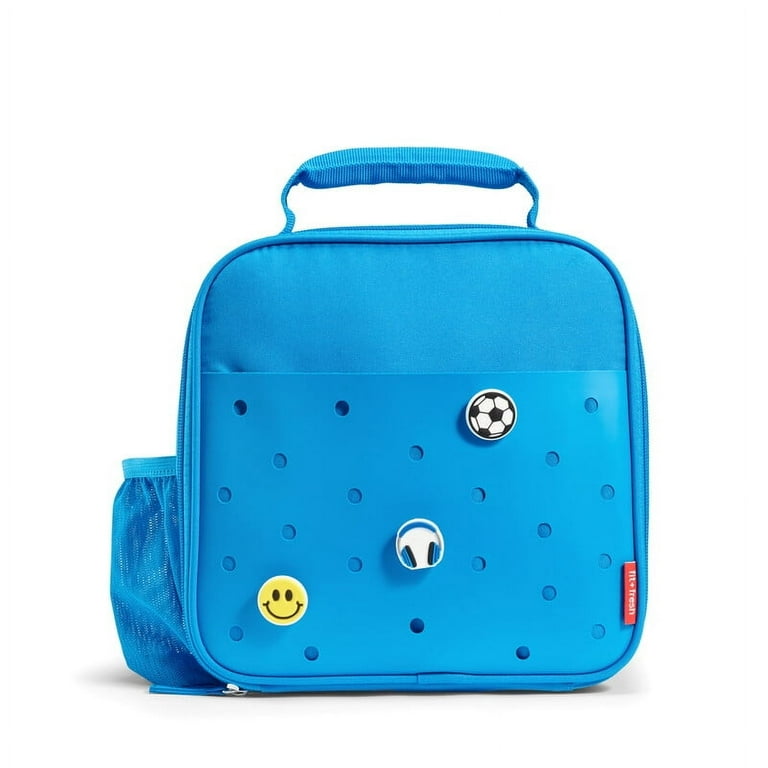 Fit & Fresh Novato - Borsa termica per il pranzo con bicchiere e contenitore in paglia abbinati, per scuola, spiaggia, ufficio e lavoro, grande, colore: blu navy