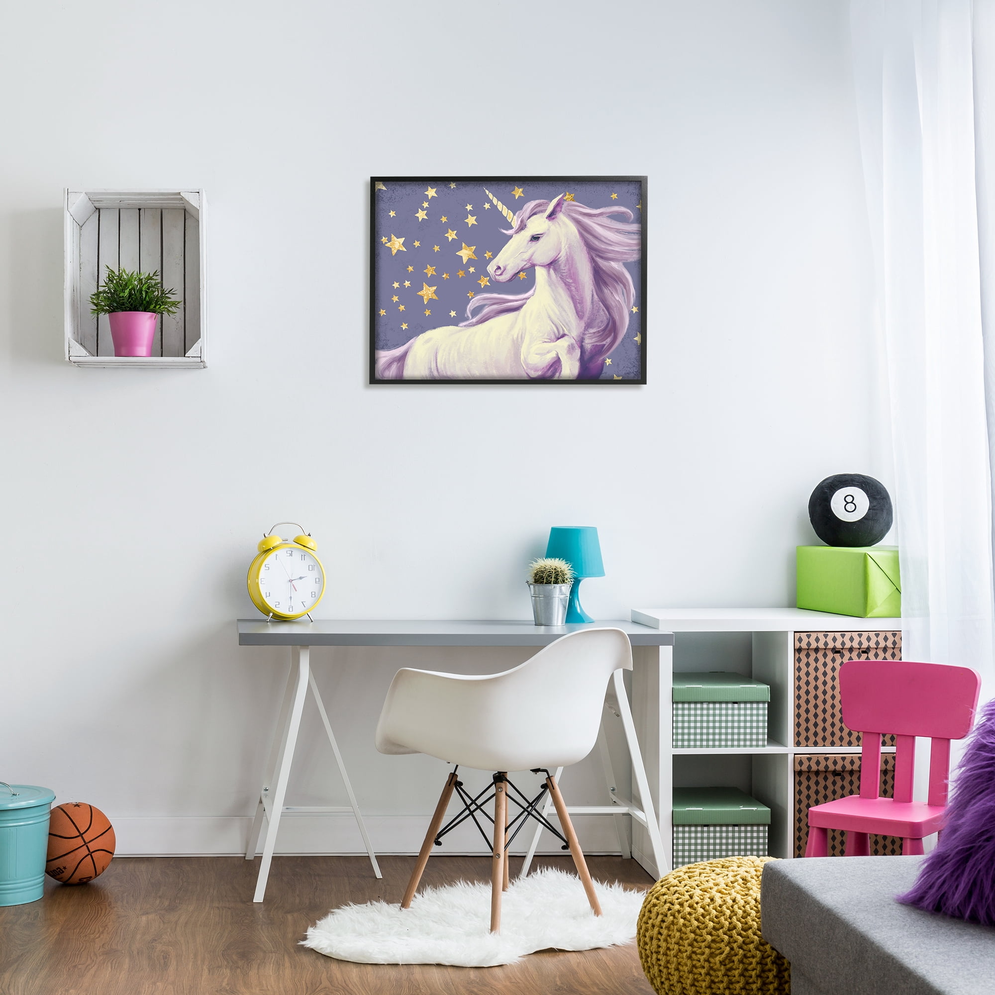 Stupell Industries Purple Unicorn in Starry Night Sky Space Fantasy Framed Wall Art Design by Ziwei Li, 24" x 30", Black Framed