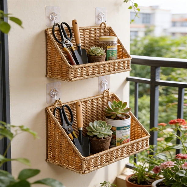 Cesta de almacenamiento de ratán tejido para baño | Organizador de pared de imitación de ratán | Cesta de mimbre sintético para artículos de aseo, toallas y suministros