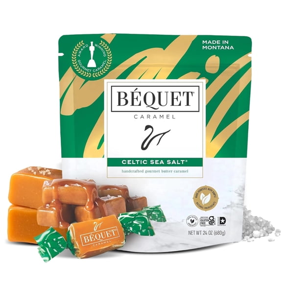 Béquet Celtic Sea Salt Caramels – Soft, Individually Wrapped Gourmet Caramel Candy, Gluten‑Free & Kosher – 24 oz Resealable Pouch