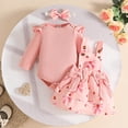 thumbnail image 2 of THDHVS Newborn Girl Outfits,Girls' Clothing Sets,Plaid Bow Overalls Set with Flutter Sleeve Top and Headband for Baby Girl Spring Style 9-12 Months, 2 of 9