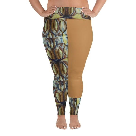 Brown Spanish Jars Print Plus Size Leggings (2XL)