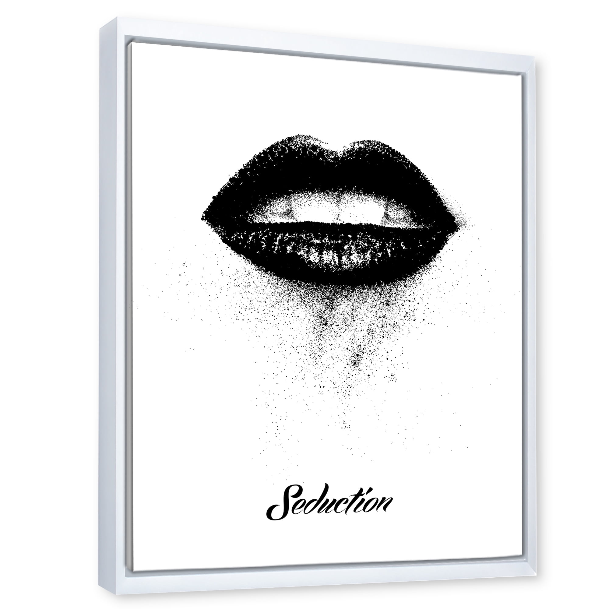 Monochrome Black Female Lips 30 in x 40 in Framed Painting Canvas Art Print, by Designart