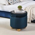 thumbnail image 2 of Hassch Upholstered Round Storage Footrest | Flannel Tufted Ottoman with Wood Legs & Lift Off Lid | Decorative Home Furniture Accent Side Table | 18.5"Dia, Dark Blue, 2 of 9