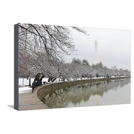 Washington Monument in Winter as Seen from Tidal Basin - Washington Dc, United States of America Stretched Canvas Print Wall Art By