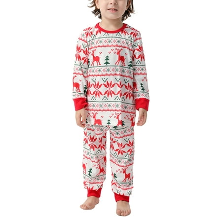 

Ehfomius Christmas Family Matching Pajamas Set Elk Print Tops with Pants