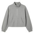 thumbnail image 5 of BUIGTTKLOP Cropped Sweatshirts for Women Lightfleece Lined Half Zip Collared Pullover Tops Loose Fit Comfy Top Fall Fashion Outfits Clothes, 5 of 8